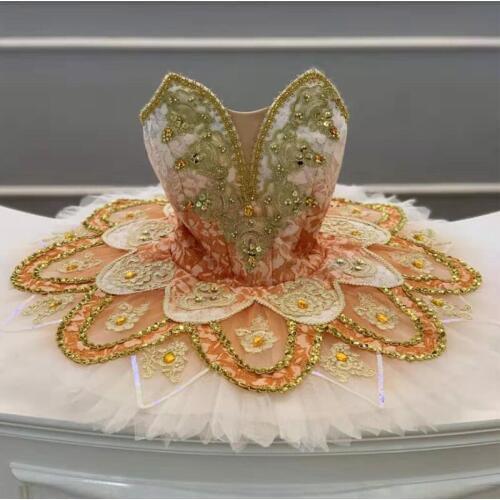 FLTOTURE Adult Girls Professional Ballet Pancake Plate Skirt Ballet Variations Stage Costumes Yellow Tutus