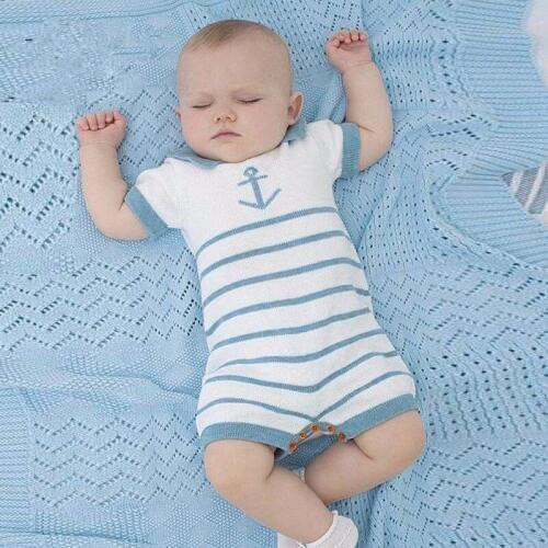 Cotton knitted baby Sweater boy blue navigation theme Sweater turn down collar knitting inner clothes short sleeve boy jumpers