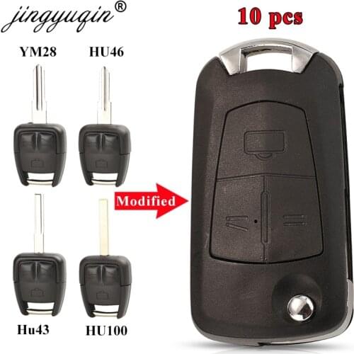 Jingyuqin 10pcs 3Buttons Remote Modified Flip Car Key Shell For Opel VAUXHALL Vectra Astra Zafira HU100/HU43/Hu46/YM28 Fob Case