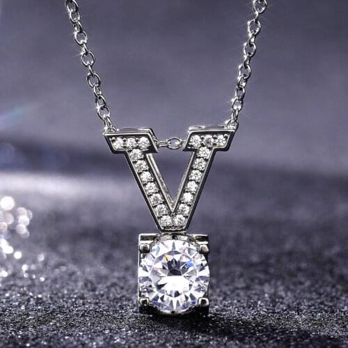 JK Fashion V Shaped Bridal Pendant Necklaces Cubic Zirconia Simple Stylish Accessories Versatile Female Silver Color Jewelry