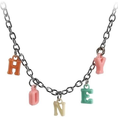 7pcs Rainbow Letter Choker Stainless Steel Pendant Necklace Angel Colorful Daddy Random Color Unique Indie Aesthetic Choker