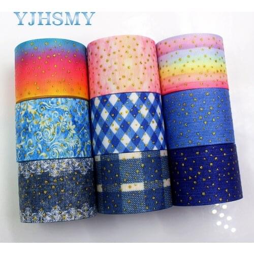 YJHSMY I-181123-262,38mm 5yards Gold flash Ribbons Thermal transfer Printed grosgrain,Gift wrapping DIY handmade materials