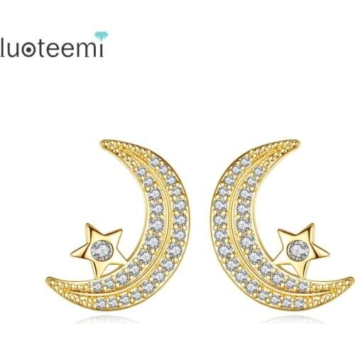 LUOTEEMI Romantic Moon Star Stud Earrings for Women Cubic Zirconia Stone Fashion Jewelry Christmas Dating Gifts Orecchini Donna