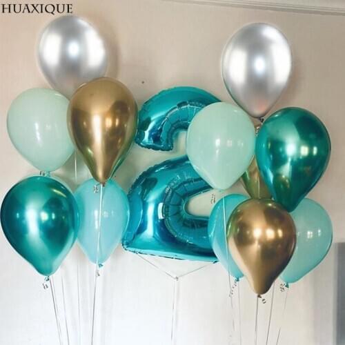 15/5 X Metal latex balloon 32inch Tiffany Blue number ballon for wedding brithday Bridal Shower Theme Party Air Helium ballons