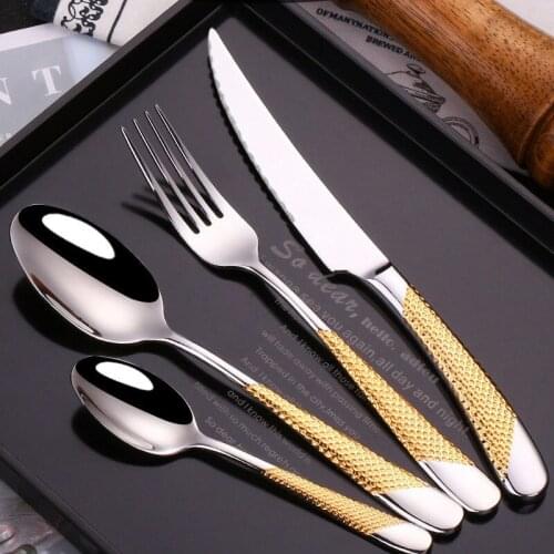 Stainless Steel Flatware Cutlery Set Metal Knife Fork Spoon Rust Resistant Kitchen Gadget Sets Dishwasher Safe Dinnerware