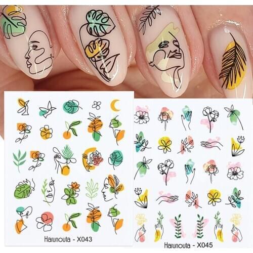 Harunouta Sexy Girl Face Nails Sticker 3D Flower Leaves Slider Water Transfer Nail Decals for Nail Art DIY Transfer Sticker