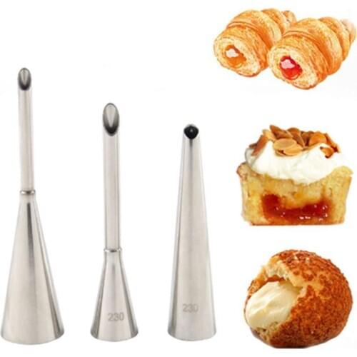 1-3pc Cream Icing Piping Nozzle Tip Stainless Steel Cupcake Puffs Injection Russian Syringe Puff Nozzle Tip Pastry Baking Tool