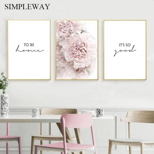 Pink Peony Flower Botanical Poster Nordic Canvas Print Scandinavian Simplicity Painting Wall Art Picture for Living Room Decorat