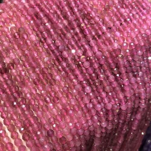 Natural Pink Tourmaline Beads Section Round Stone Loose Beads 2.5 3 MM Pick Size for Making DIY Jewelry Necklace Beads