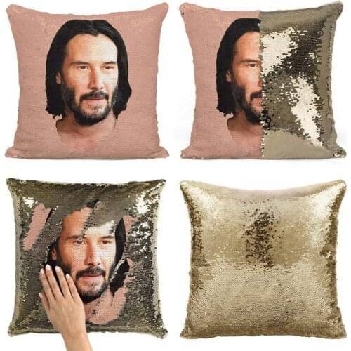 Keanu Reeves - Mermaid Reversible Flip Sequin Throw Pillowcase - Funny Gag Gifts Pillow Cover