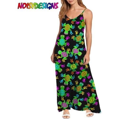 NOISYDESIGNS Summer Beach Maxi Dress Women Frog Animals Printed Long Dress Casual V-Neck Sexy Spaghetti Dresses For Women