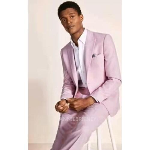 Newest Design Men Suit Pink Peak Lapel Bridegroom Best Man Evening Tuxedo 3 Piece(Blazers+Pant+Vest) Custom Made Wedding For Man