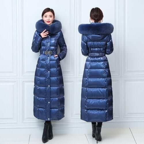 2020 New Winter Jacket High-end Glossy Down coat Women Thicken Fox fur Hooded Parkas 90% White duck down Warm Long Coat Overcoat