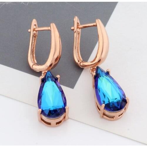 New Elegant Style Water Drop Color Earrings Women Cute Wedding Party Fine Jewelry 585 Rose Gold Dangle Earrings Gift Girl