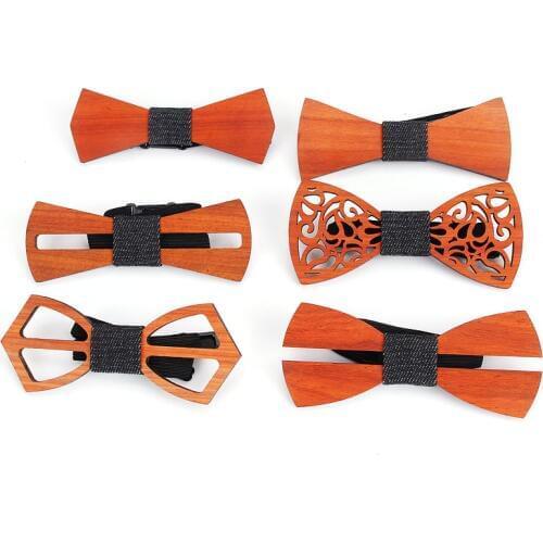 Brand New Paisley Wooden Red Bow Tie Mens Plaid Bowtie Wood Hollow carved cut out Floral design Fashion Novelty Mustache ties