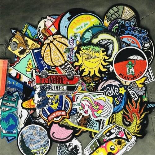 Wholesale 10Pcs Cash Campfire Science Fun Unicorn Love Badges Patches Embroidery Applique Iron on Transfer for Clothing Stickers