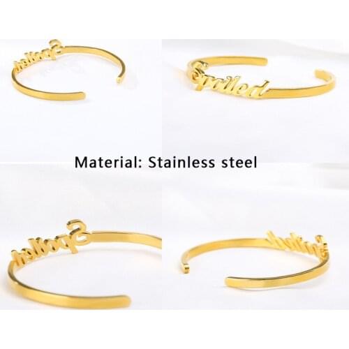Opening C-shaped Bracelet Customized Name English Alphabet Customized Bangles Stainless Steel Jewelry Personalized Simplicity