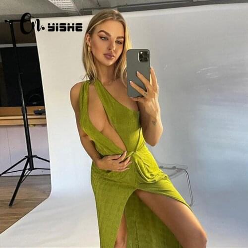 CNYISHE One Shoulder Backless Maxi Dress Women Sleeveless Party Elegant Dresses Woman Long Sundress Autumn Cut Out Robes Vestido