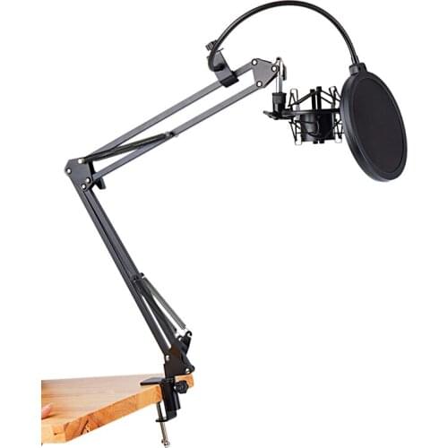Microphone Scissor Arm Stand and Table Mounting Clamp&NW Filter Windscreen Shield & Metal Mount Kit