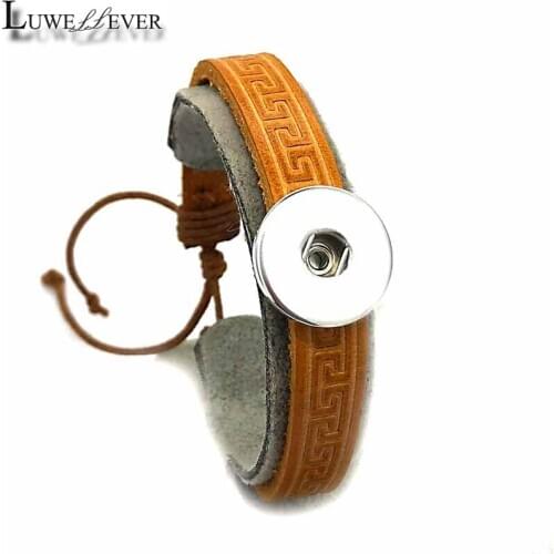 Adjustable Really 299 Genuine Leather Hand Made Fit 18mm Snap Button Bracelet Bangle Interchangeable Charm Jewelry Women Gift