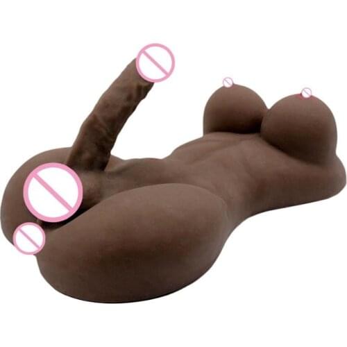 FREDPRCH Black Full Silicone Lady Boy Sex Doll with 18cm Penis&Big Breast Love Doll for Women Lesbian Gay Male Adult Dolls