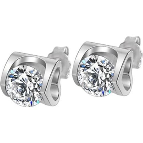 925 sterling silver peach heart heavy work bottom set with zircon crystal female earrings party ladies gift