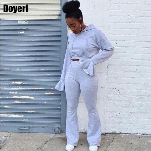 Grey Two Piece Sweatsuits for Women Hoodie Sweatshirt and Pants Set Sweater Set Women Tracksuit Fall 2 Piece Sets Womens Outfits
