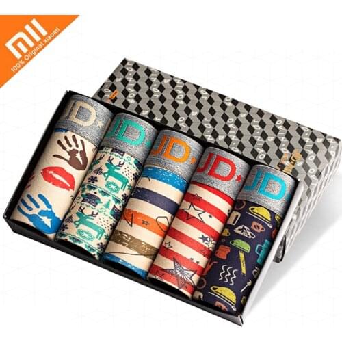Xiaomi 5pcs Men Underwear Cotton Boxer Shorts Mens Underpants Male Printed Panties Breathable U Convex Pouch Men Plus Size Pants