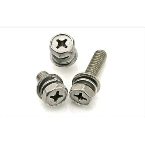 304 stainless steel cross external hexagon three combination screw concave external hexagon combination bolt M3 M4 M5 50PCS