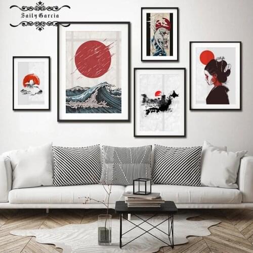 Japanese Landscape Canvas Print Seascape Ukiyo Art Poster Kyoto Geisha Interior Painting Wall Art Picture for Modern Home Decor