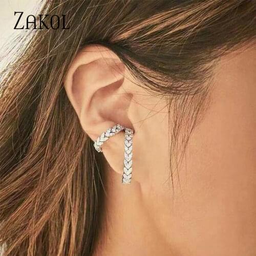 ZAKOL Women Fashion Simple U-shaped CZ Crystal Zircon Clip on Earring No Pierced Cartilage Earring for Women Earcuff FSEP2619