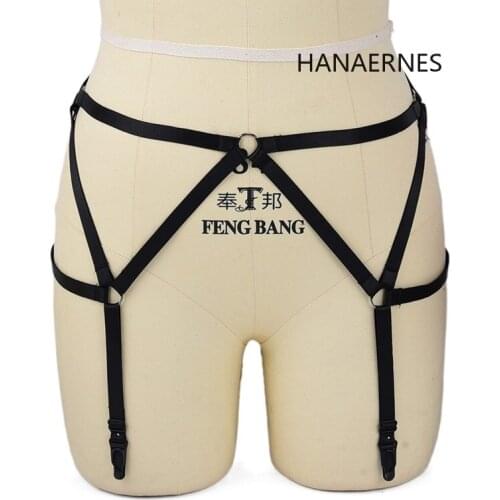 HANAERNES Womens Sexy Black Punk Panties Pole Dance Bondage Briefs Harajuku Gothic Bondage Underwear Body Suspenders