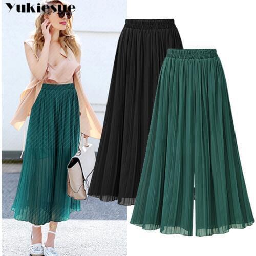 Women High Waist Pants Summer chiffon Straight Trousers 2020 Loose Casual Long Wide Leg Soild Color Pants Femme Plus size 5xl