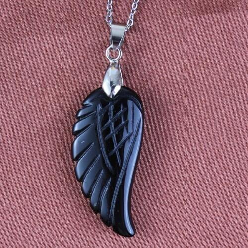100-Unique 1 Pcs Silver Plated Black Agates Wings of Angel Pendant Fashion Feather Shape Jewelry For Gift