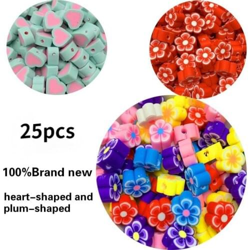 25pcs Heart-shaped and plum-shaped beads polymer clay beads mixed color polymer clay spacer beads for jewelry making DIY 10 mm