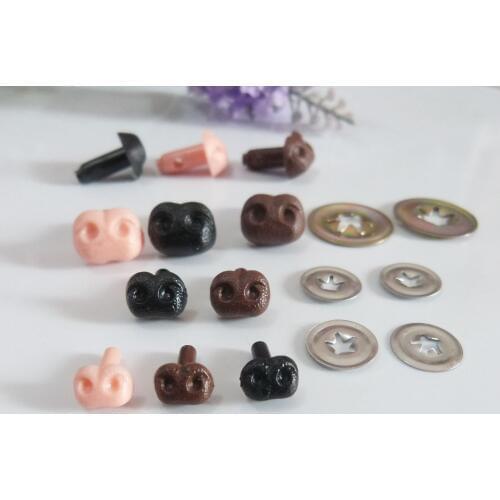 30pcs/lot new 6x8mm/8x10mm/10x12mm smooth stem plastic toy nose animal nose & meteal washer--black/brown/flesh color
