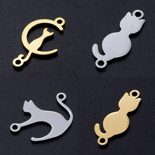 5pcs/lot Cat Kitty diy Connector Charms Wholesale 100% Stainless Steel Custom Finding Connectors Never Rust Jewelry Supplies