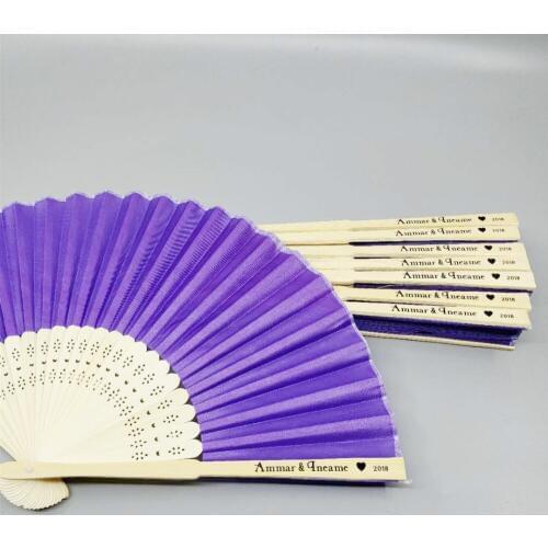 50pcs lot Custom name 50th 60th Anniversary Birthday gifts Wedding favors personalized Folding silk hand fans