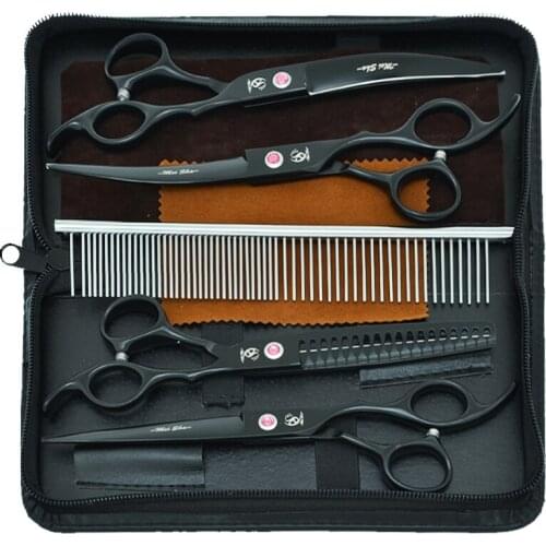 7.0" Professional Japanese Steel Dog Grooming Scissors Curved Cutting Shears 40% Cut Rate Thinning Tesouras Pet Suppliers B0033A