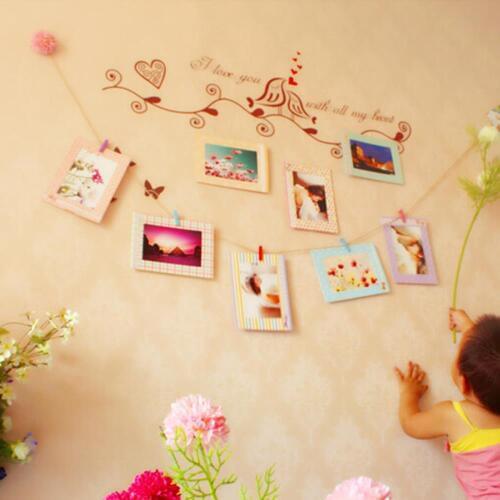 100 sets Decoration Home Art Wall 8pcs 6" Hanging Photo Picture Frames + Wood Clips& Rope