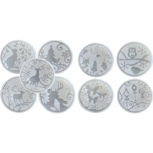 9 Pcs Christmas Coaster Epoxy Resin Mold Xmas Series Cup Mat Silicone Mould DIY Crafts Home Decorations Ornaments Casting Tools