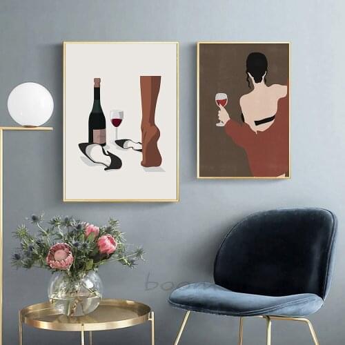 Abstract Retro Woman Drinking Wine Wall Art Canvas Painting Nordic Posters and Prints Wall Pictures for Living Home Decoration