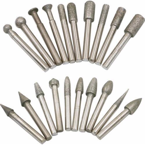 20pcs/Set Diamond Grinding Rods for Rotary Dremel Tools Metalworking Dremel Accessories Drilling Carving Tool Shank Diameter 6mm