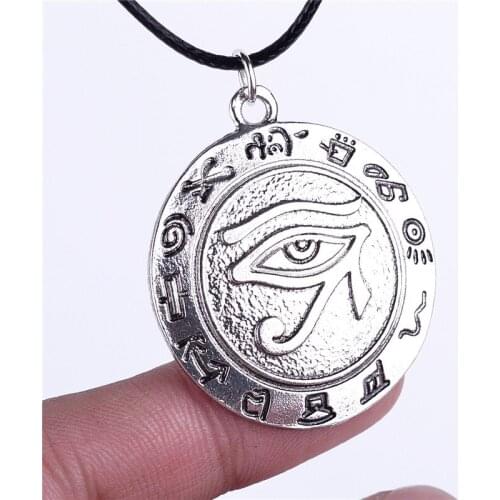 Free Shipping 24pcs/lot Eye Rune Pendant Necklace Vintage Silver Rope Chain For Men Gifts Size 3.5*3.5cm