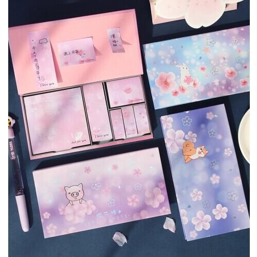 Space Cherry blossoms Sticky Notes Galaxy Planet Notebook Little Book Sticker Set with Box Tearable Note Student Prize XMAS Gift