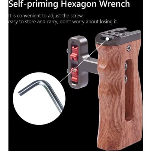 Camera Cage Side Handle Wooden Hand Grip w/ 1/4 Screws Hole Cold Shoe Mount