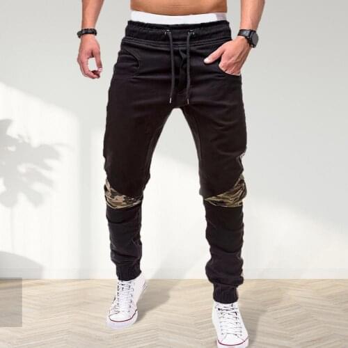 Summer Thin Sports Trousers Tactical Streetwear Jogging Camouflage Patchwork Skinny Pants Drawstring Ankle Tied Sports Trousers