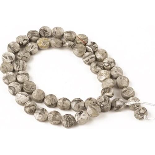 Wholesale Map Jaspers Faceted Flat Round Beads Loose Natural Stone Beads Needlework for Jewelry Making 8mm DIY Bracelet