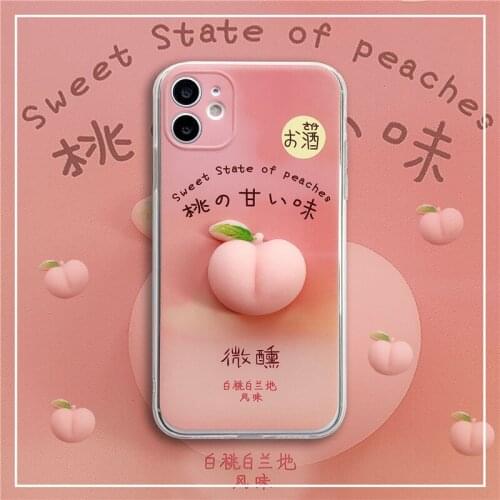 3D cartoon Fruit peach phone case for iphone 12 11 Pro Max X XR XS 6S 7G 8 plus SE 2020 cute cover squishy soft Shockproof