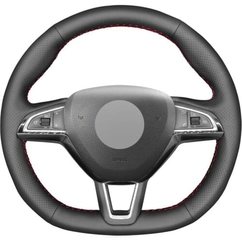 Black PU Faux Leather Steering Wheel Cover For Skoda Octavia RS Citigo Fabia Scala Karoq Kodiaq Citijet Superb 2015-2019